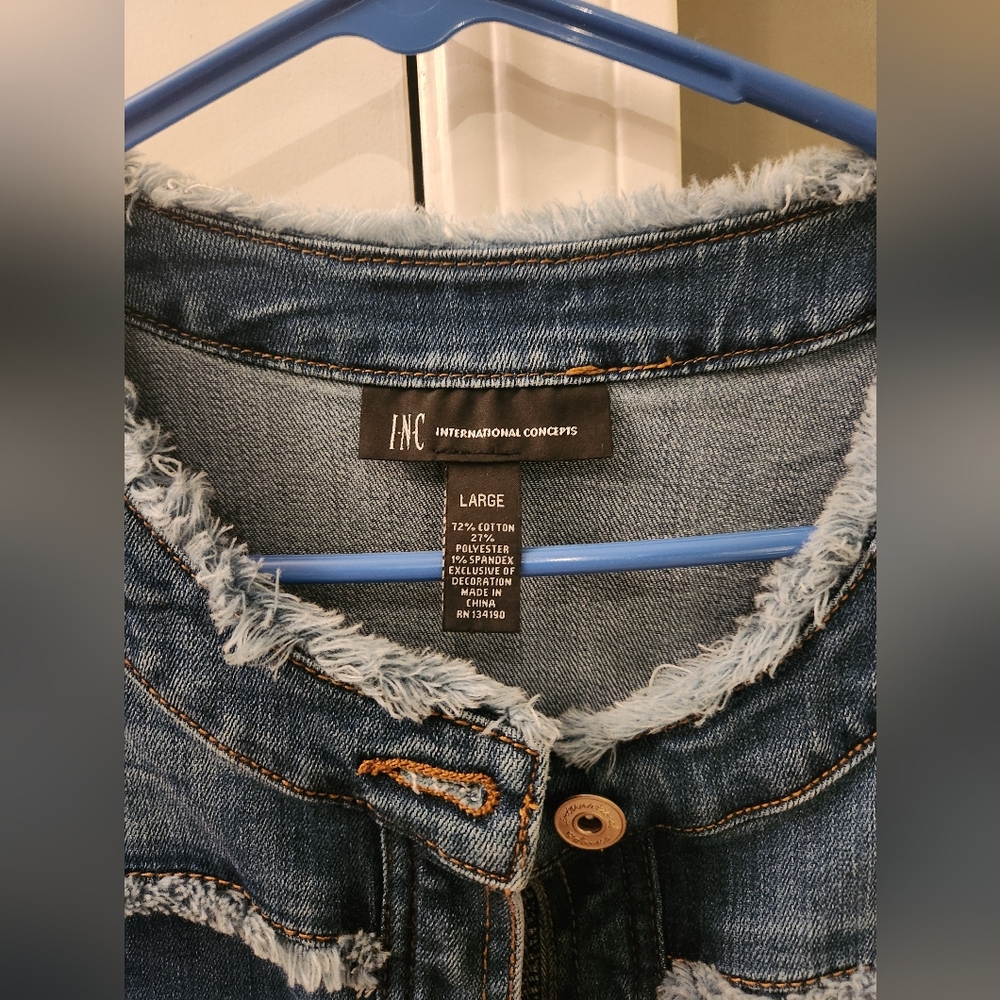 INC International Concepts Distressed Medium Blue Denim Jacket - Picture 3 of 10